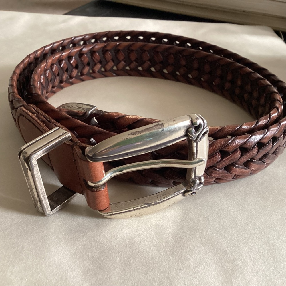 S M 34 Silver Buckle OSSI Braided Leather Western Belt - Picture 2 of 12